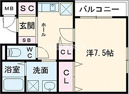 マノリアEast 201 2階1Kの間取り
