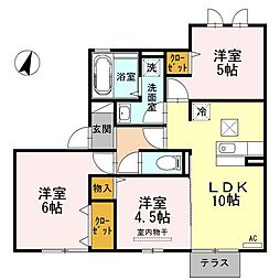 ボヌール千田　B棟 1階3LDKの間取り