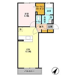 カーサ・ブリリオ 2階1LDKの間取り