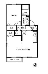 ヴェルフォンセみゆきB 1LDKの間取図画像