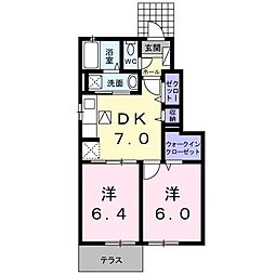 エアリーヒルズ・I 1階2DKの間取り