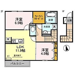 レガロ鈴蘭　II棟 1階2LDKの間取り