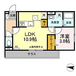 プランドール流川 1階1LDKの間取り
