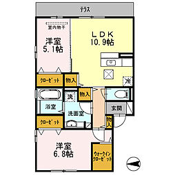 ハピネスA 1階2LDKの間取り