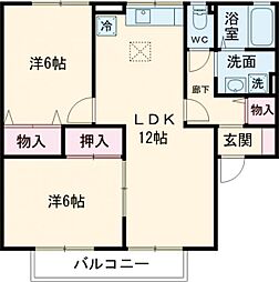 セジュールやつえ　A棟 1階2LDKの間取り