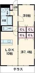 CRECIA 2階2LDKの間取り