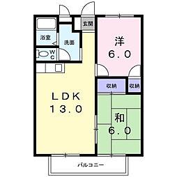 フォブール勅使Ａ 2階2LDKの間取り