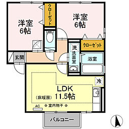 サザンスクエアC 2LDKの間取図画像