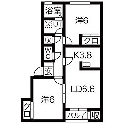グランデ本館3番館 2LDKの間取図画像