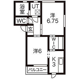 サンパテイ英A 1LDKの間取図画像