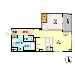 コンフォーティア 1階1LDKの間取り