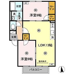 のぎく　B棟 1階2LDKの間取り