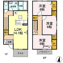 パレス．ボナール211　A 1階3LDKの間取り