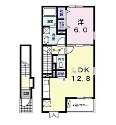 ガーデンハウス　Ｈ．Ｋ 2階1LDKの間取り