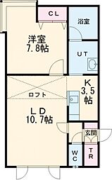 ルアンＡ 2階1LDKの間取り
