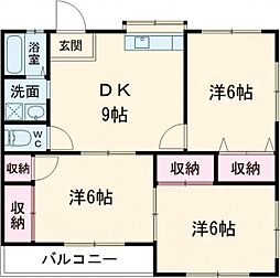 サンヒルズB 2階3DKの間取り