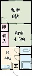 江河アパート 2階2Kの間取り