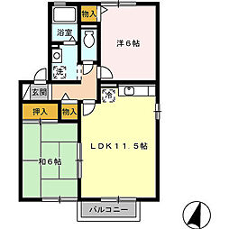 パークサイドヴィラ　B棟 201 2階2LDKの間取り