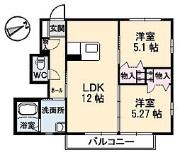 シャーメゾン白樺 1階2LDKの間取り