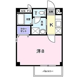 ハーモニーハウス 1階1Kの間取り