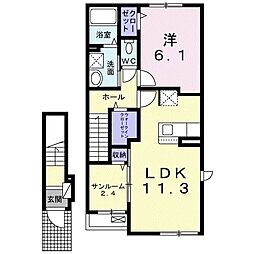 メビウス鏡V 2階1LDKの間取り