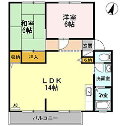 サンビレッジ　5 2階2LDKの間取り