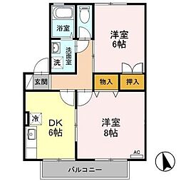 エバンスタウンコスモ　Ａ 2階2DKの間取り