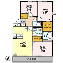 セジュールＳａｋｕｒａII 3階3LDKの間取り
