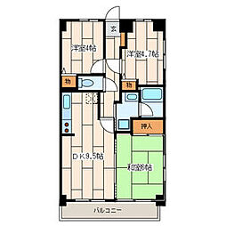 グランドール井上 3階3DKの間取り
