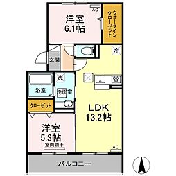 宮崎市吉村町下り松アパート 2LDKの間取図画像