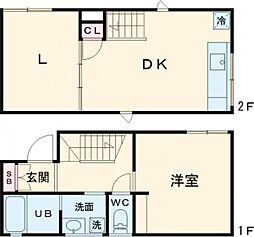 Rizエクリュ轟木 1階2LDKの間取り