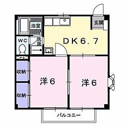 グリーントピア 2階2DKの間取り
