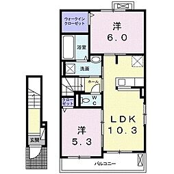 ソレアード花月 2階2LDKの間取り