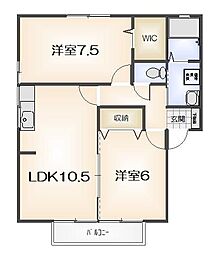 サニーヒル沖浜 2階2LDKの間取り