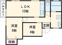 ロングヒルII 1階3DKの間取り