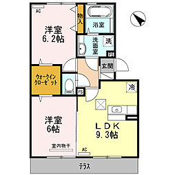 クレアトゥール 1階2LDKの間取り