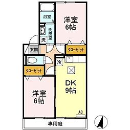 リヴェールアン 1階2DKの間取り