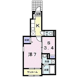 サン・ヒルズD 2Kの間取図画像