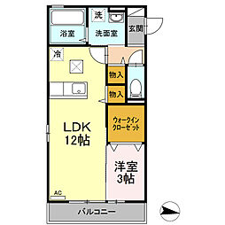グランシエル 1階1LDKの間取り