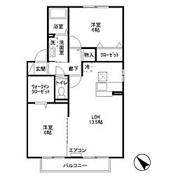 スカイハイム西田 1階2LDKの間取り