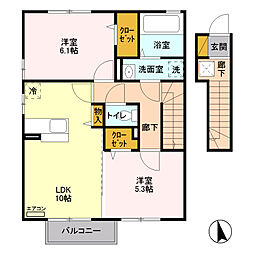 ラ・カンパーニュ　Ｂ 2階2LDKの間取り