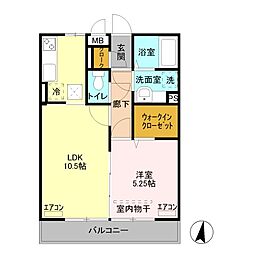 カラーズ ガーデン 1階1LDKの間取り