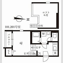 ハーモニーテラス佐古前町II 1階1Kの間取り