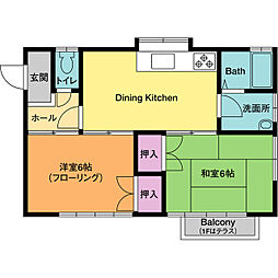 ラ・レコルト 2DKの間取図画像
