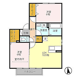 東武伊勢崎線 太田駅 徒歩33分の賃貸アパート 2階2LDKの間取り