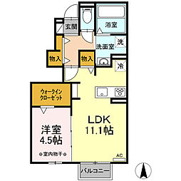セジュールあいざわ 1階1LDKの間取り