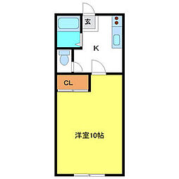 メゾンシーダ 1階1Kの間取り