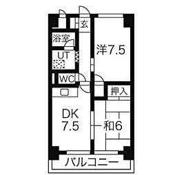 コスモハイム七番町 2DKの間取図画像