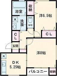 水沢ステーションアベニューF棟 2DKの間取図画像