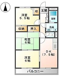 ラ・フォーレ松ノ下 3DKの間取図画像